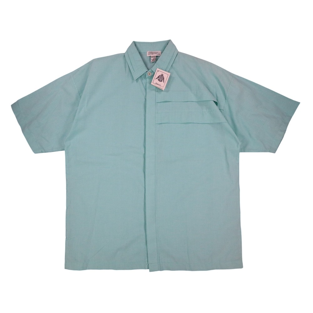 Alexxus Shirt Mens Medium Vintage 80s Aqua Blue Cotton Blend Hidden Button 805